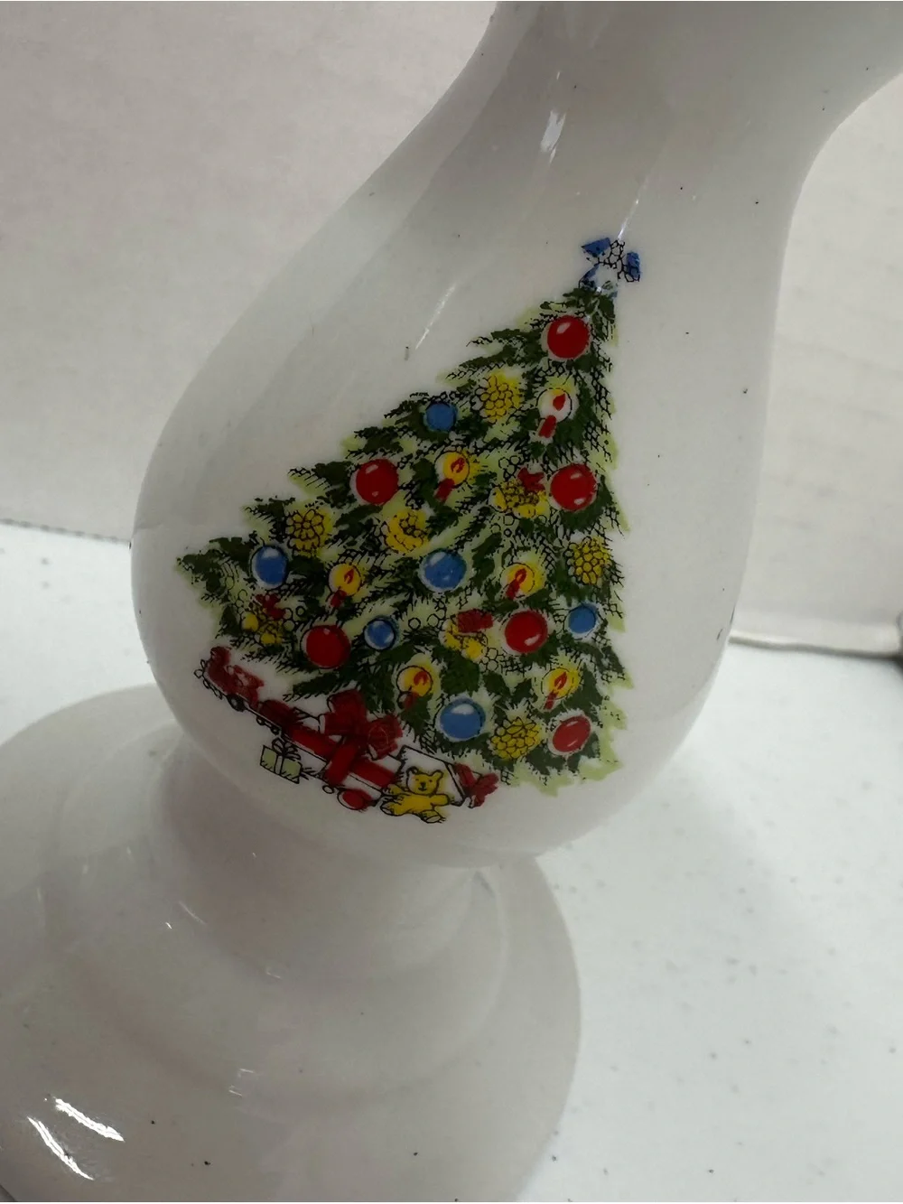 Vintage Christmas Tree Ceramic Candle Holders Set of 2 White Holiday Decor